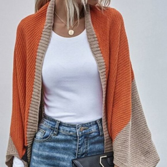 Brown ColorBlock Batwing cardigan - Picture 4 of 8